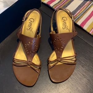 Carlos Santana brown 2.5 inch heel sandals.